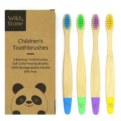 Wild & Stone Kids Bamboo Toothbrush - Multi-Colour -Pack of 4