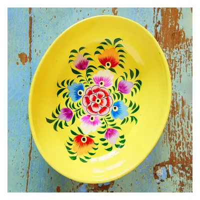 Hand Painted Oval Trinket Dish - Yellow