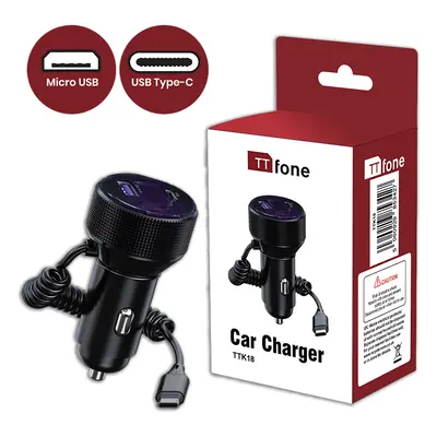 Original TTK18 Car Charger 12V with MicroUSB & Type-C Cable for TT20/TT200/TT240/TT300/TT650/TT7