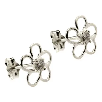 Sterling Silver Outline Flower Stud Earrings Set With Cubic Zirconia