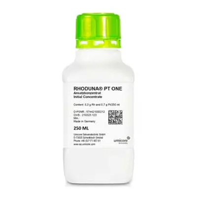 Umicore Rhoduna® Platinum One Rhodium Platinum Plating Solution 0.3g Rhodium 0.7g Pt/250ml, UN32