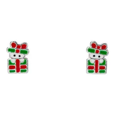 Sterling Silver Christmas Present Design Stud Earrings