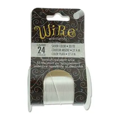 Wire Elements, 24 Gauge, Silver Colour, Tarnish Resistant, Medium Temper, 30yd/27.43m