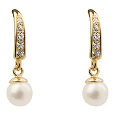 9ct Yellow Gold Drop Earrings With 4mm Fresh Water Pearl And Cubic Zirconia