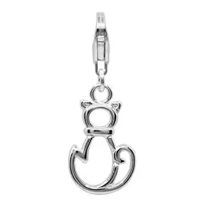 Sterling Silver Cat Design Charm With Carabiner Trigger Clasp