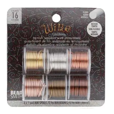 Wire Elements, 16 Gauge, Pack of 6 Assorted Colours, Tarnish Resistant, Medium Temper, 1yd/0.91m