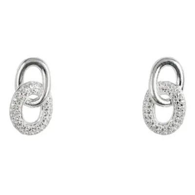 Sterling Silver Double Circle Link Stone Set Stud Earrings