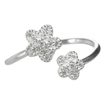 Sterling Silver Adjustable Cubic Zirconia Flower Design Ring