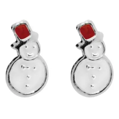 Sterling Silver Snowman Enamel Stud Earrings