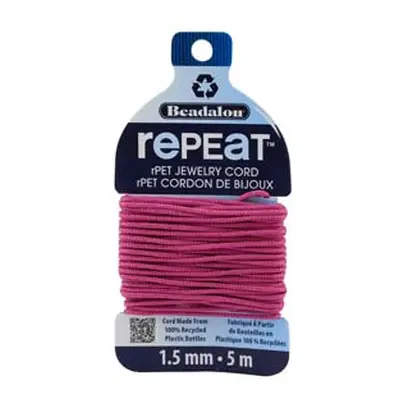 Beadalon rePEaT 100% Recycled Braided Cord, 12 Strand, 1.5mm X 5m, Fucshia