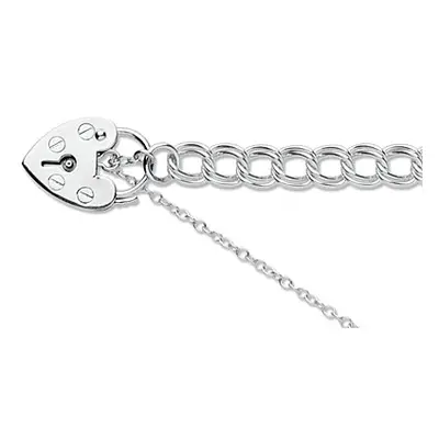 Sterling Silver 6.5mm Double Curb Bracelet 7.5&quot;/19cm Padlock & Safety Chain Hallmarked