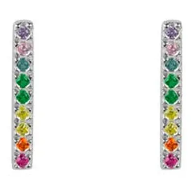 Sterling Silver Bar Design Earrings With Multicolour Cubic Zirconia