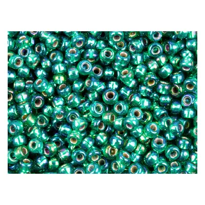 Miyuki 11/0 Round Seed Beads Silver Lined Emerald Ab 24g Tube, Miyuki Code 1017