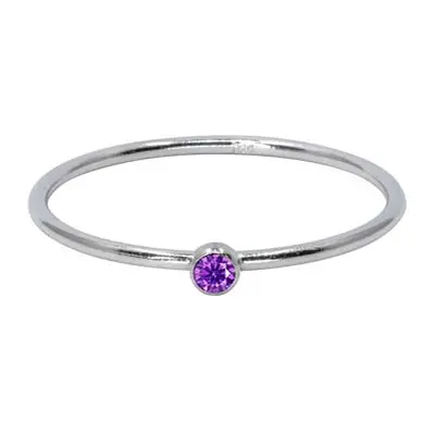 Sterling Silver February Birthstone Stacking Ring 2mm Amethyst Cubic Zirconia