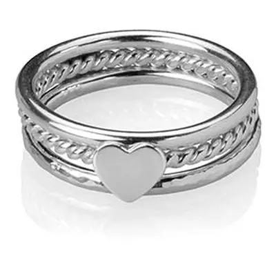 Sterling Silver Heart Design Three Stacking Rings, Size O