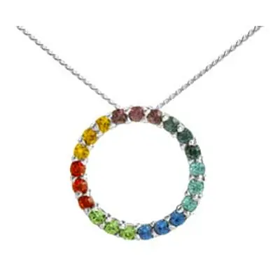 Sterling Silver Circle Design Necklet With Multicolour Cubic Zirconia