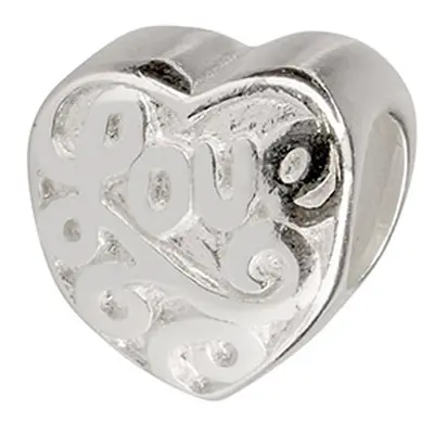 Sterling Silver Heart Charm Bead With `love`