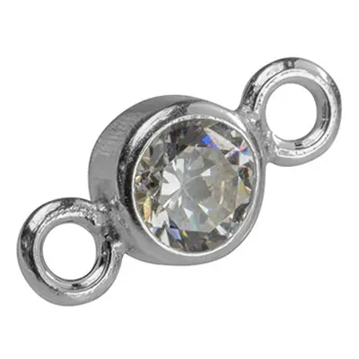 Sterling Silver Connector 4mm, Bezel Set Cubic Zirconia