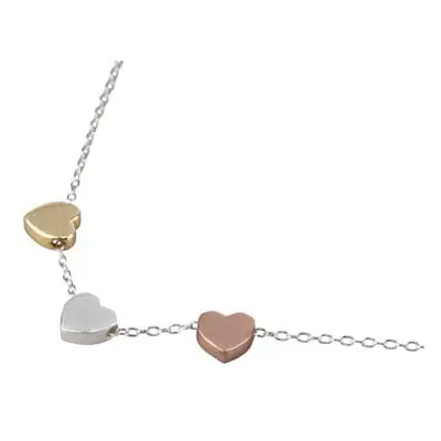 Sterling Silver Three Heart Design Necklet Plated Silver Yellow And Rose 18&quot;/45cm With 3cm 