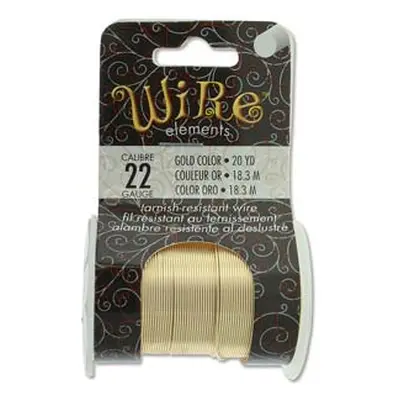 Wire Elements, 22 Gauge, Gold Colour, Tarnish Resistant, Medium Temper, 20yd/18.29m