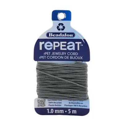 Beadalon rePEaT 100% Recycled Braided Cord, 8 Strand, 1mm X 5m, Grey