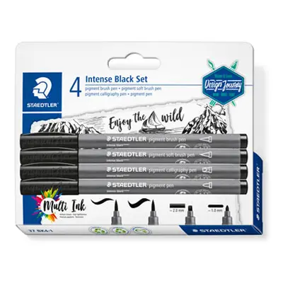 Staedtler Pigment Arts, Set Of 4 Intense Black Pens With Assorted Nibs