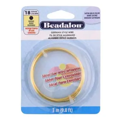 Beadalon German Style Wire, Round, Satin Gold Colour, 18 Gauge, 1.02mm X 3m