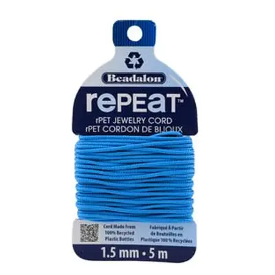 Beadalon rePEaT 100% Recycled Braided Cord, 12 Strand, 1.5mm X 5m, Sky Blue