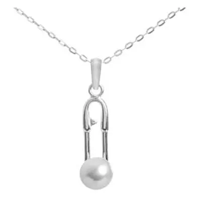 Sterling Silver Paperclip Design Necklet With Pearl 18&quot;/45cm