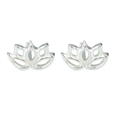 Sterling Silver Lotus Flower Outline Stud Earrings