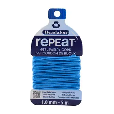 Beadalon rePEaT 100% Recycled Braided Cord, 8 Strand, 1mm X 5m, Sky Blue