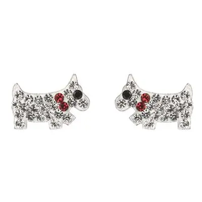 Sterling Silver Dog Design Stud Earrings Set With Cubic Zirconia