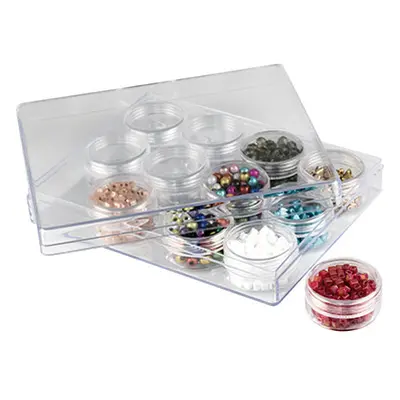 Clear Bead Storage Jar Set, 12 Medium Jars In A Clear Box