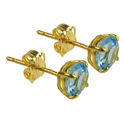 9ct Yellow Gold Birthstone Earrings 5mm Round Blue Topaz - March