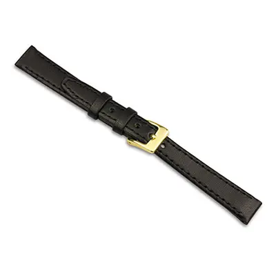 Black Calf Stitched Watch Strap 12mm Genuine Leather