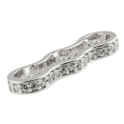 Sterling Silver 18x6mm Triple Bead Spacer With Cubic Zirconia