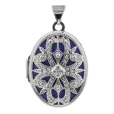 Sterling Silver Locket 21mm Filigree Oval Set With 0.005ct Diamond