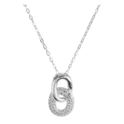 Sterling Silver Double Circle Link Stone Set Necklet 18&quot;/45cm