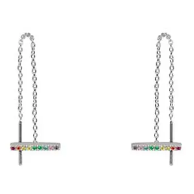 Sterling Silver Bar Design Threader Earrings With Multicolour Cubic Zirconia