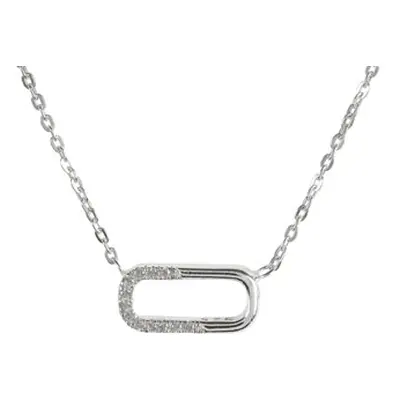 Sterling Silver Horizontal Large Link Stone Set Necklet 18&quot;/45cm