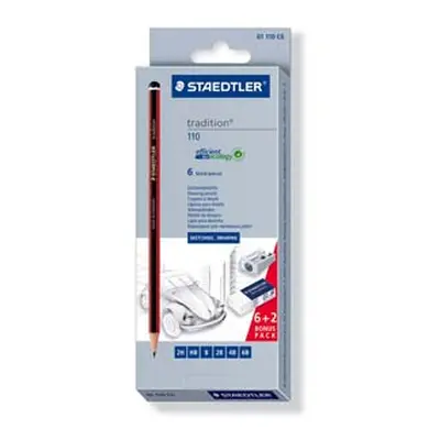 Staedtler Standard Pencil Set With Eraser And Sharpener, Box Of 6 Degrees 2h To 6b