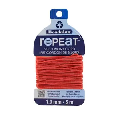 Beadalon rePEaT 100% Recycled Braided Cord, 8 Strand, 1mm X 5m, Coral