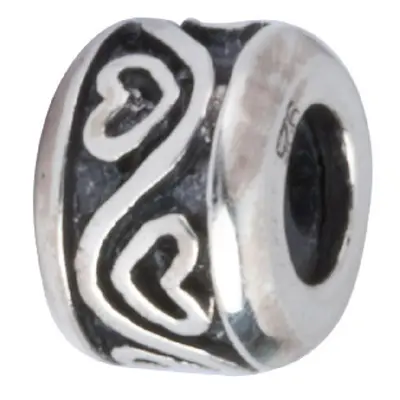 Sterling Silver Oxidised Stopper Bead Heart Pattern