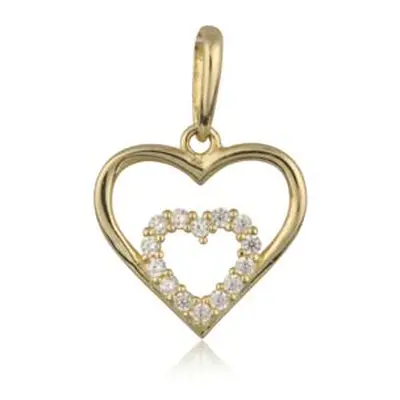 9ct Yellow Gold Double Heart Outline Pendant With Cubic Zirconia