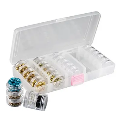 Set Of 25 Bead Storage Stack Jars In A Clear Box