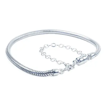 Sterling Silver Charm Bead Bracelet, 7.5&quot;, Hallmarked Snake, With Magnetic Lock And Safety 