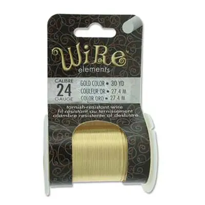 Wire Elements, 24 Gauge, Gold Colour, Tarnish Resistant, Medium Temper, 30yd/27.43m