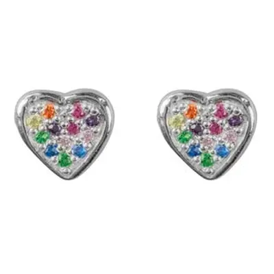 Sterling Silver Heart Design Earrings With Multicolour Cubic Zirconia