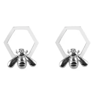 Sterling Silver Bee And Honeycomb Design Stud Earrings