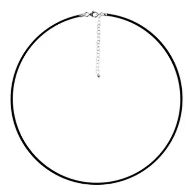 Black Rubber 3.0mm Necklet With Sterling Silver Clasp And Extended Chain 16.5&quot;/42cm And 2&q